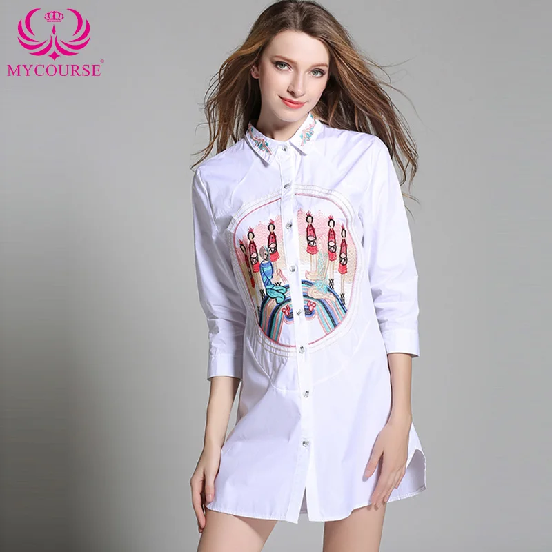 2017 лето-осень Для женщин Вышивка ПР моды с лацканами рукавом три четверти