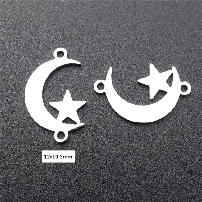 moon star Соединители из нержавеющей стали, электрокардиограмма, перо мира, бесконечность, тиара, крест, якорь, амулеты для изготовления ювелирных изделий, 5 шт./лот - Цвет: moon star