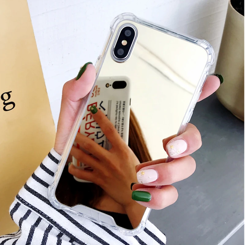 Зеркальный чехол для iPhone X(10) 6 6S 7 / 8 plus противоударный мягкий из ТПУ задняя крышка