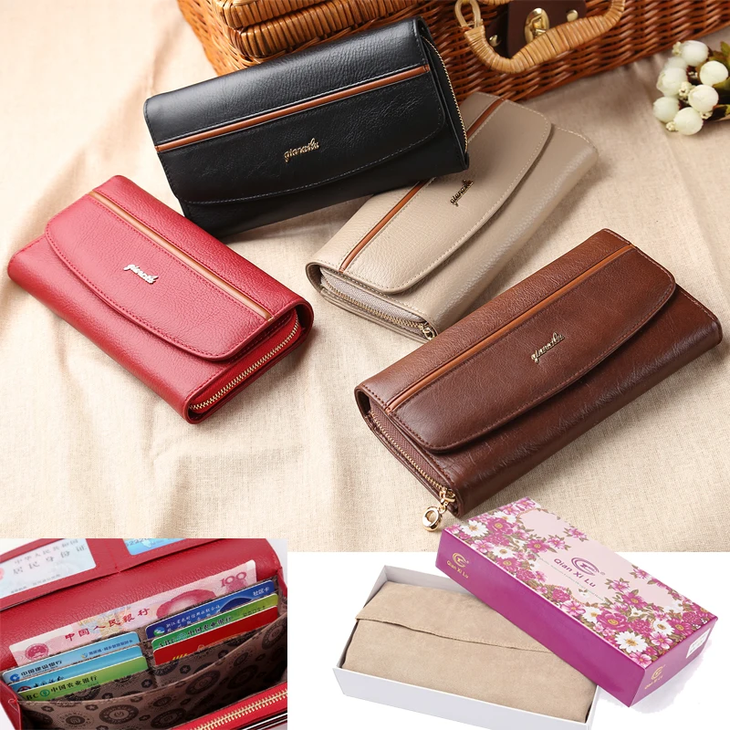 

GIFT BOX Packing Genuine Leather Women's Purses Organizer Wallet Female Phone Wallets Card holder carteira feminina