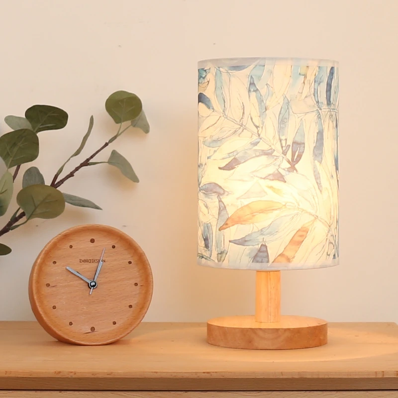 BLUBBLE Children Study Night Table Lamps Cylindrical Fabric Wood Read Desktop Lamp AC 100v-240v Printing Art Led Lights | Освещение