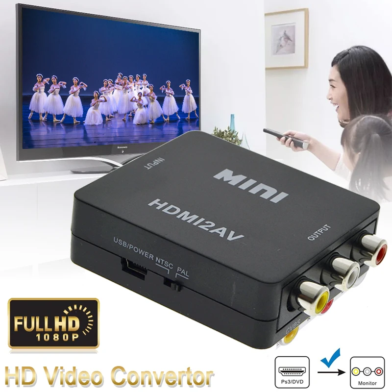 Мини HDMI в AV 1080p видео конвертер коробка AV2HDMI RCA CVBS адаптер для HD ТВ PS3 PS4 PC DVD Xbox