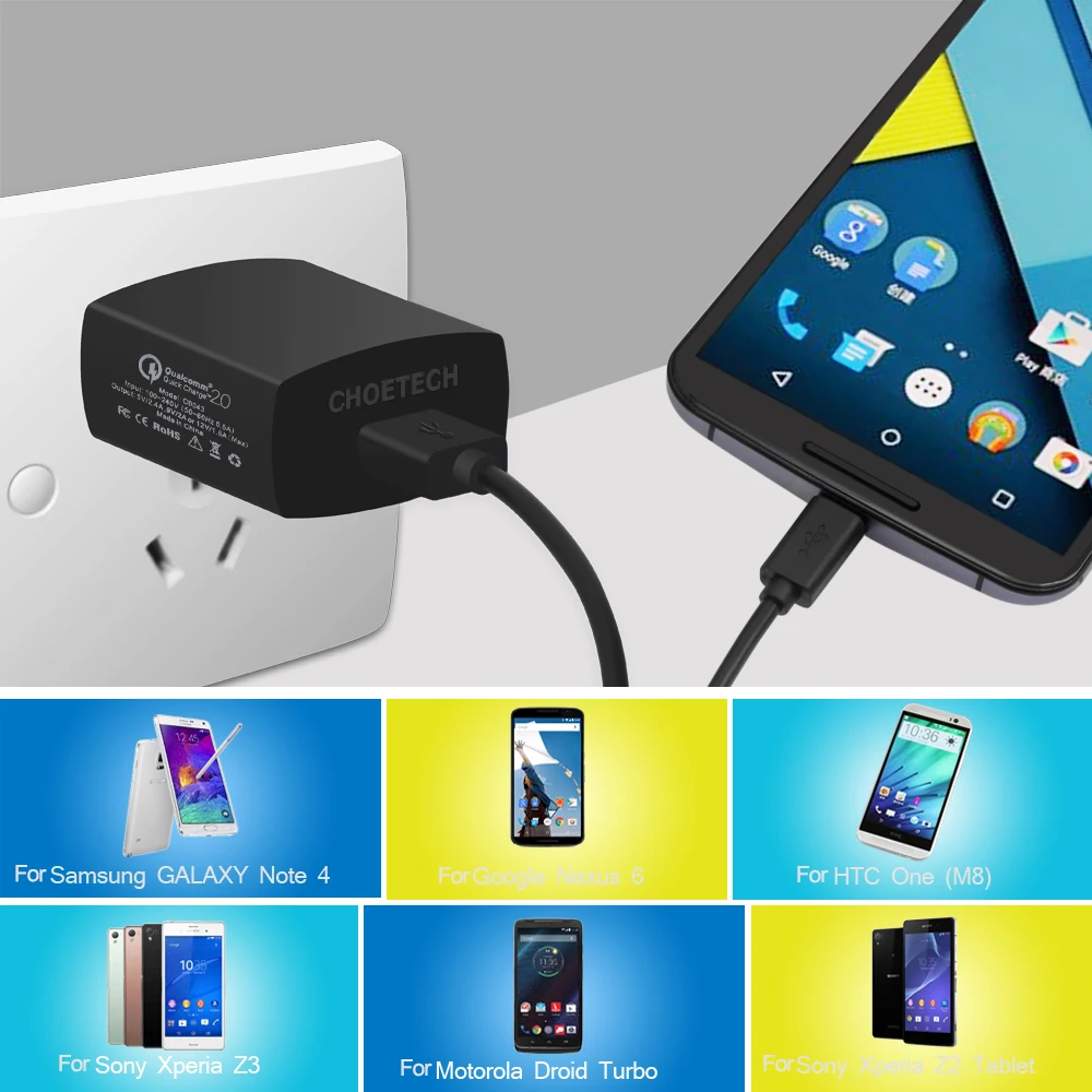 CHOETECH 18 W Мобильный телефон Зарядное устройство QC 2 0 Быстрая зарядка USB Wall