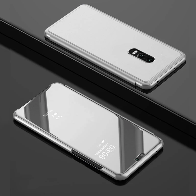 Умный зеркальный чехол для флип-кожи для OnePlus 6 6 T One Plus 6 6 T OnePlus6 OnePlus6T 6 6 T HD противоударный чехол-подставка - Цвет: Серебристый