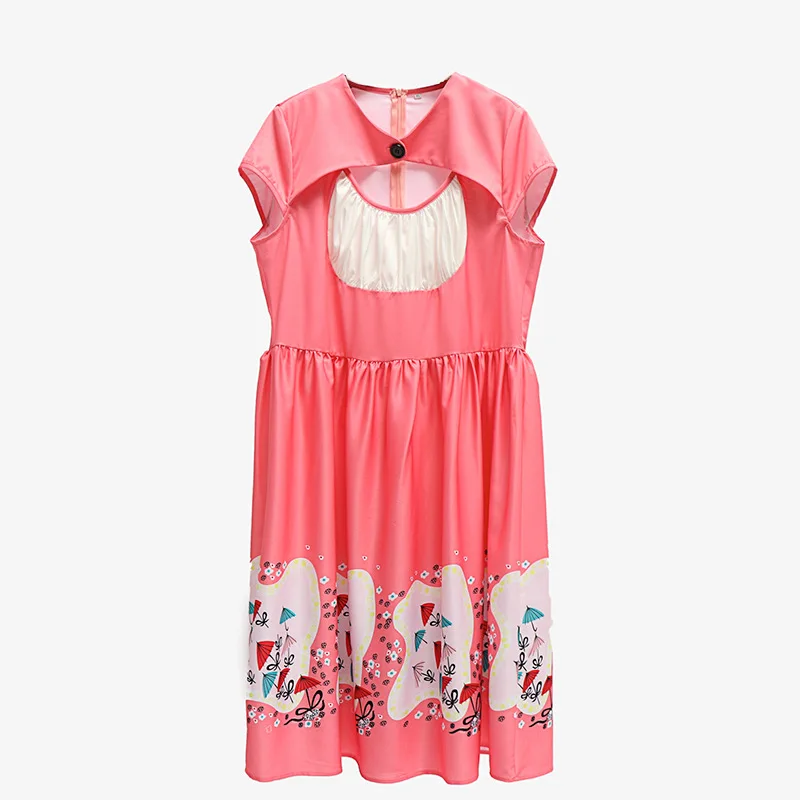 2018 summer explosion models selling new women's retro style printing waist slimming large size V-neck high polyester | Женская