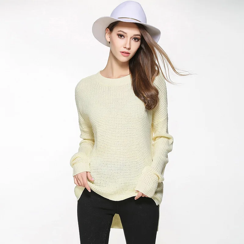 Fashion Women Sweaters Pullovers Long Knitted Female Sweater Lady Simple Loose O-Neck Knitwear Sleeve Jersey Plus Size Tops | Женская