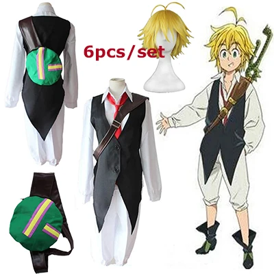 as picture show Унисекс японское аниме Cos The Seven Deadly Sins Взрослый Хэллоуин Карнавал Dragon's Sin of Wrath Meliodas Косплей Костюм с париком - Цвет: as picture show