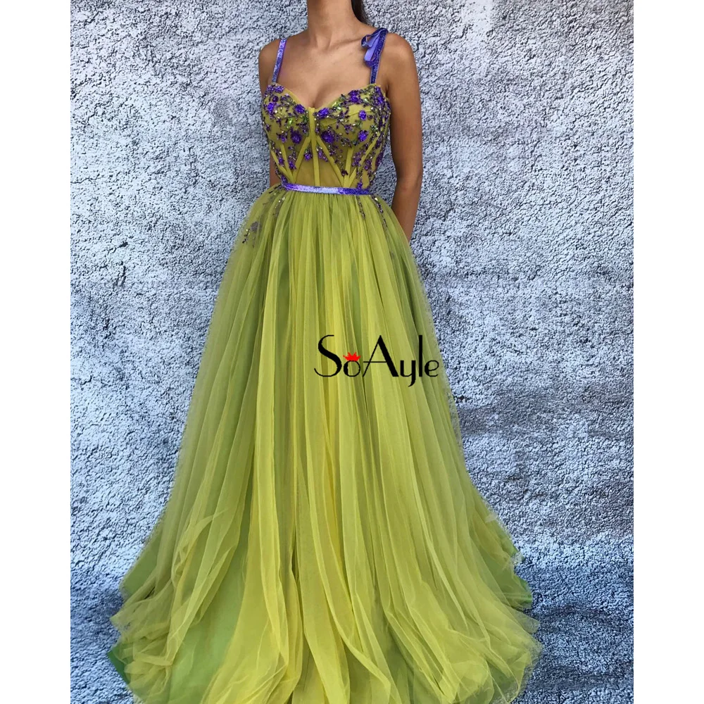 SoAyle Бальные платья для выпускного вечера Vestidos De Festa блесток бисером Спагетти ремни женские великолепные пышные платья Arabia