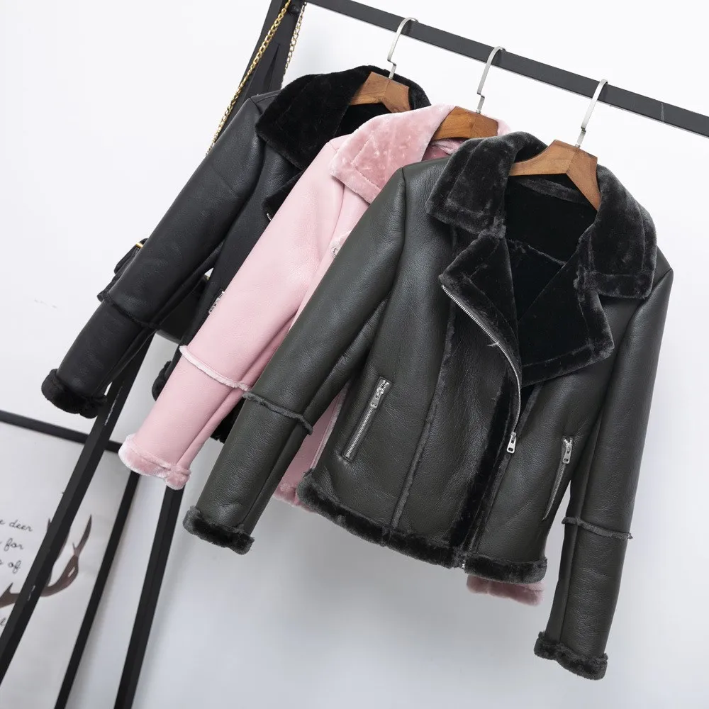 2018 осенне-зимние женские Куртки из искусственной кожи ягненка Новая модная