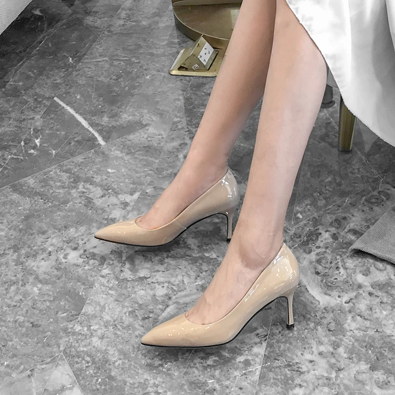 

WETKISS Patent Leather Women Pumps Pointed Toe Footwear Shallow Office Female Shoes Thin High Heels Shoes Woman 2019 Spring