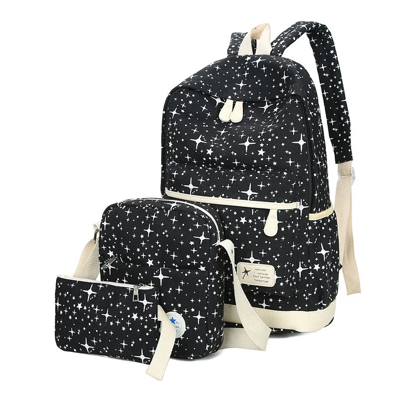 Модный женский холщовый рюкзак со звездами школьные ранцы для