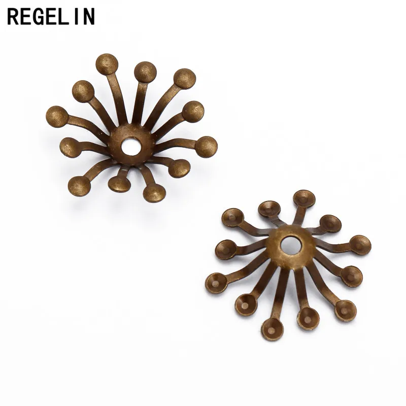 

REGELIN Filigree Flowers Bead Cap Wraps Connectors Charms 100pcs/lot 13MM For Jewelry accessories Findings 4 Colors