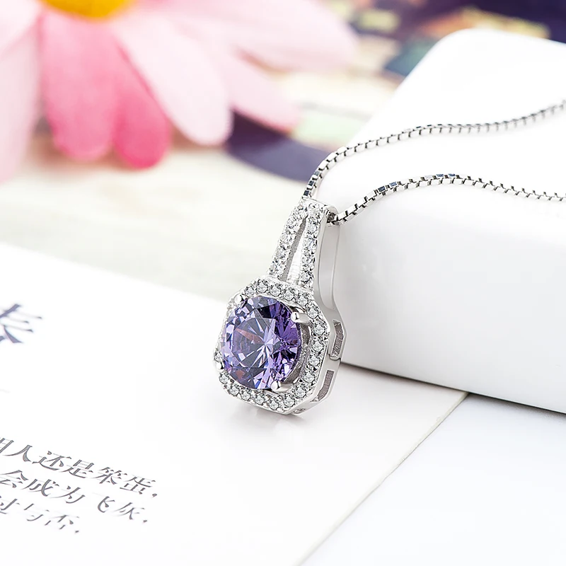 Luxury Pendant Brand Quality Jewelry Cushion Halo Zircon Carbon 925 Necklace Clavicle Chain Women Anniversary with Box | Украшения и