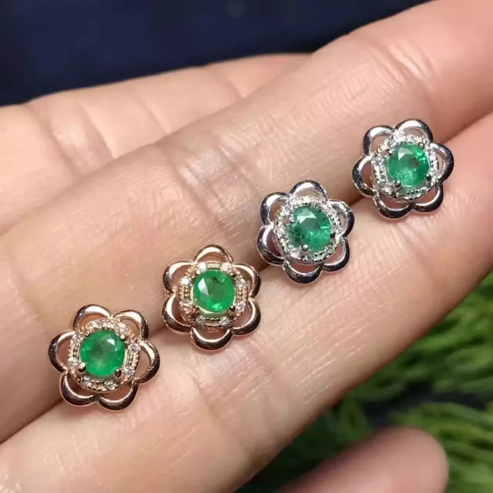 Fidelity natural 4mm Colombia emerald stud earrings s925 silver flowers fine jewelry for women Natural green gemstone | Украшения и