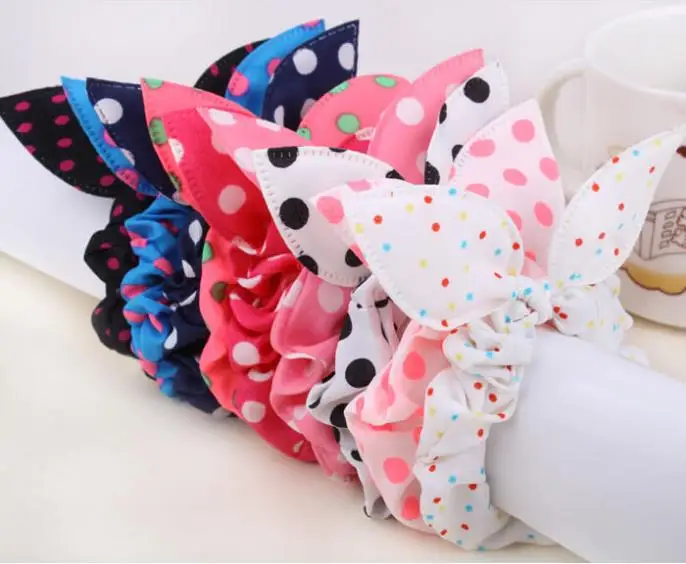 

Woman Hair Band Cute Dot Bow Elastic Hairband Rabbit Ears Headband Girl Ring Scrunchy Kids Ponytail Holder Hair Accessories