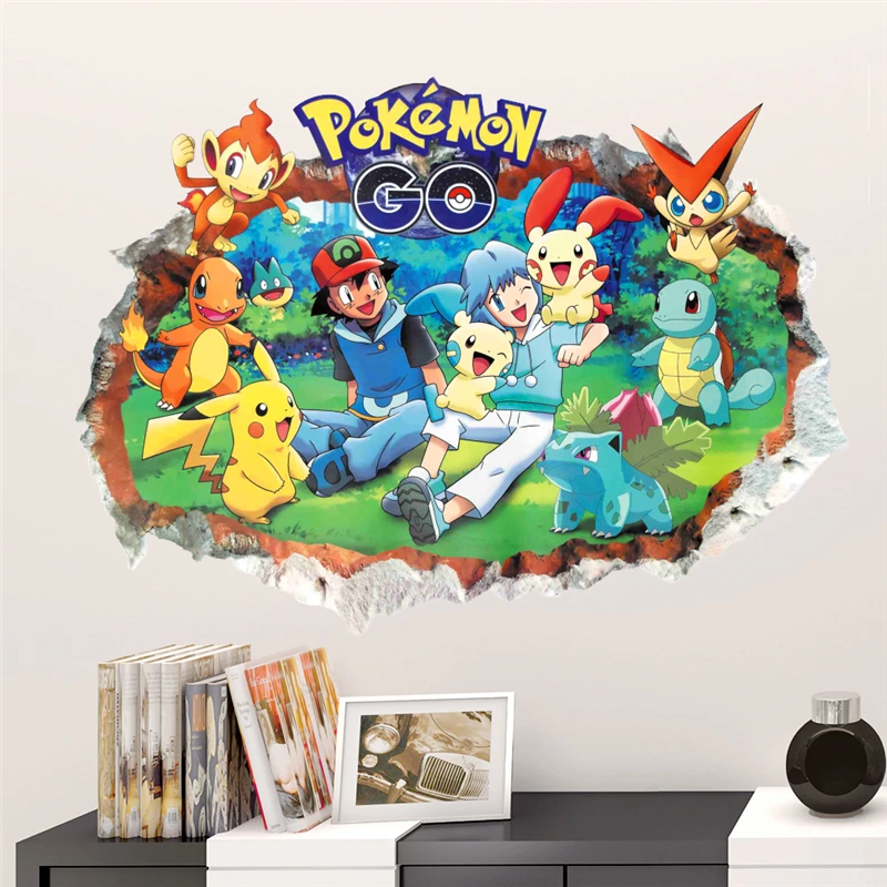 3d наклейки на стену с покемонами для детской комнаты Charmander Bulbasaur Squirtle Mewtwochild, Наклейки на стены с героями мультфильмов, плакаты с Пикачу