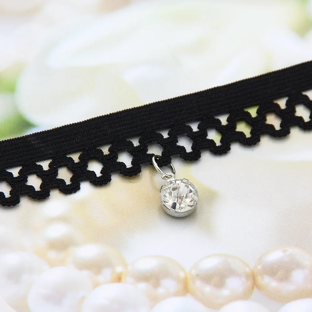 Ожерелья для женщин широкое Белое и черное кружевное ожерелье чокер Женская