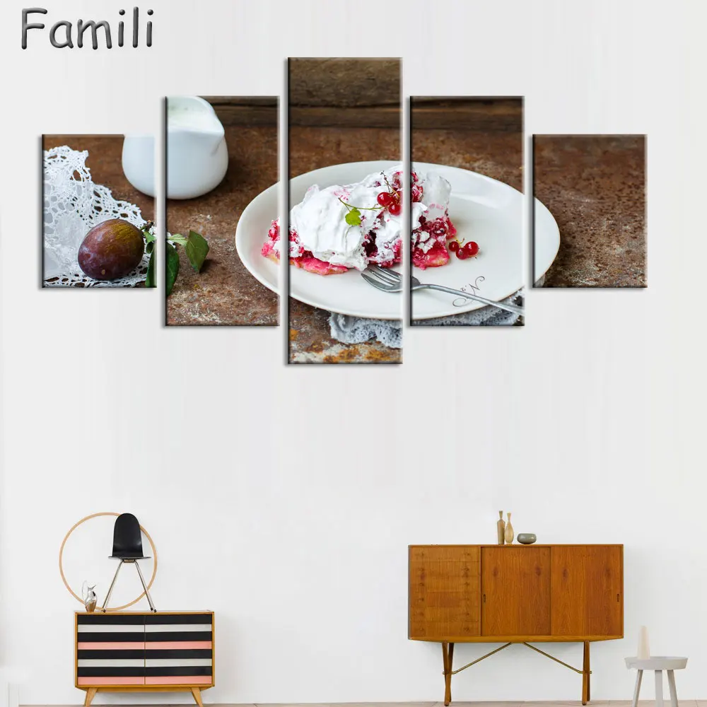 5 панельных картин с изображением еды и чашки современного холста Настенная