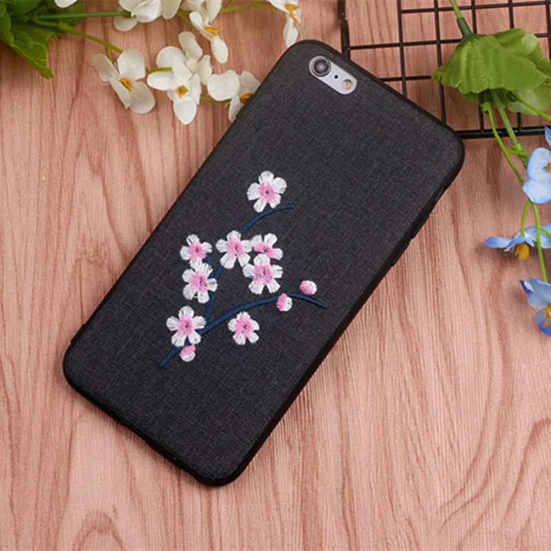 Вышивка plum цветок чехол для iPhone X плюс крышка Капа Коке 7 6 8 360 градусов Plus