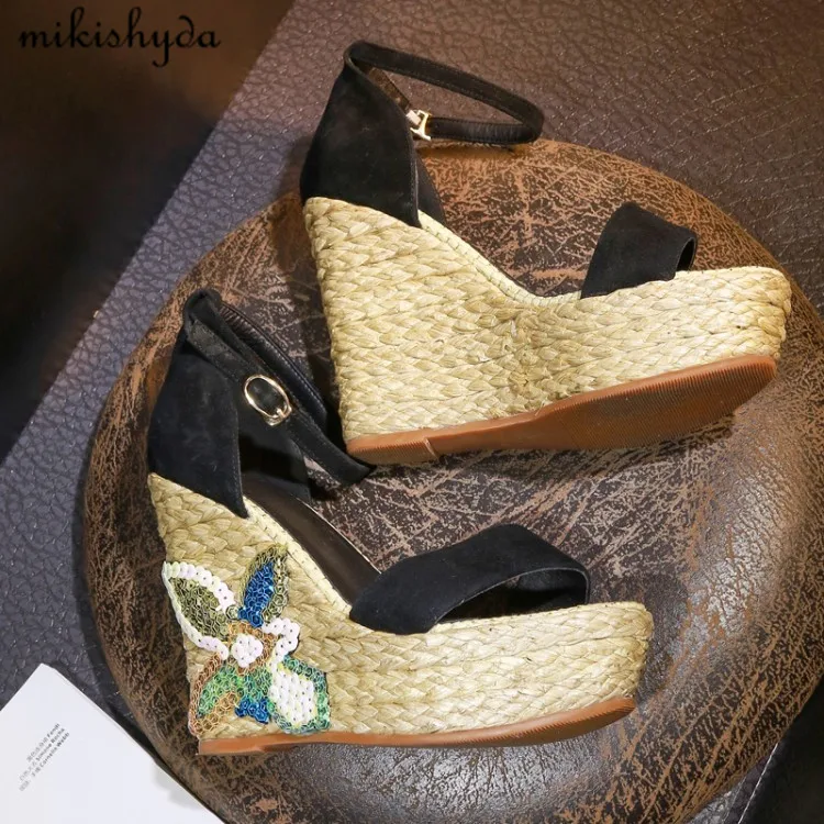 Женские сандалии на платформе эспадрильи толстой подошве модная обувь в полоску