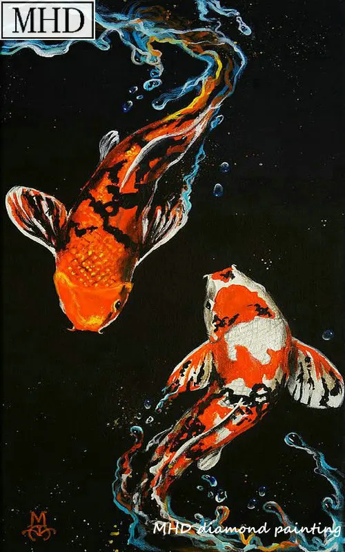 

Картина из квадратных страз 5d «сделай сам», мозаика с двумя рыбками, 3D вышивка крестиком, стразы, украшение для дома