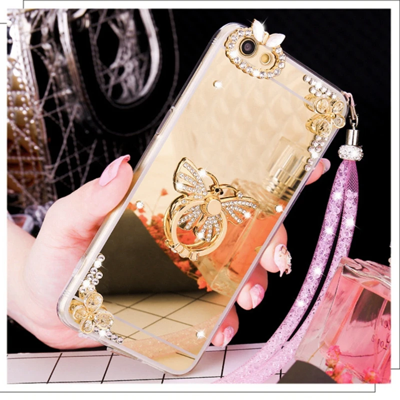 Для Samsung Galaxy a3 a5 a7 j3 j5 j7 2016 2017 prime Emerge Rhinestone Butterfly Mirror мягкий Кристальный чехол для