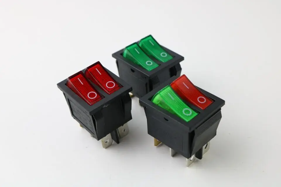 KCD2 двойной лодочный клавишный выключатель 6 Pin ВКЛ ВЫКЛ с зелеными красными