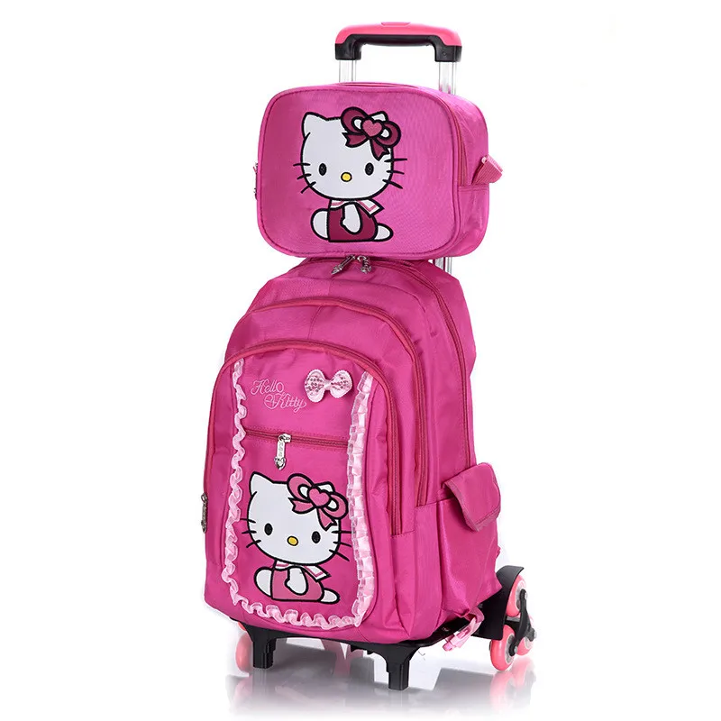 Hello kitty детские школьные сумки набор Mochilas детские рюкзаки с шестью колесами чемодан на колесиках для девочек рюкзак - Цвет: rose red small
