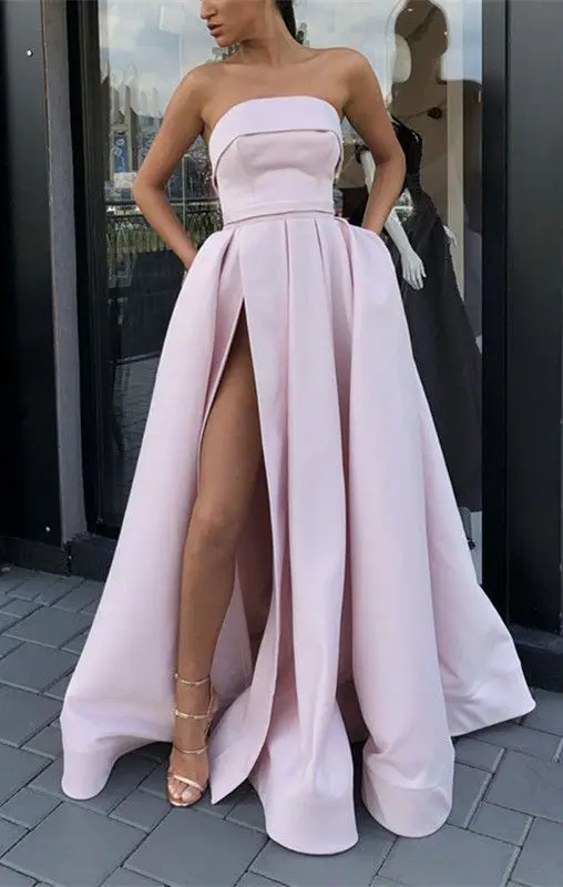 as picture Милое вечернее платье vestido de festa длинное торжественное платье женское элегантное атласное вечернее платье с разрезом по бокам вечернее платье - Цвет: as picture