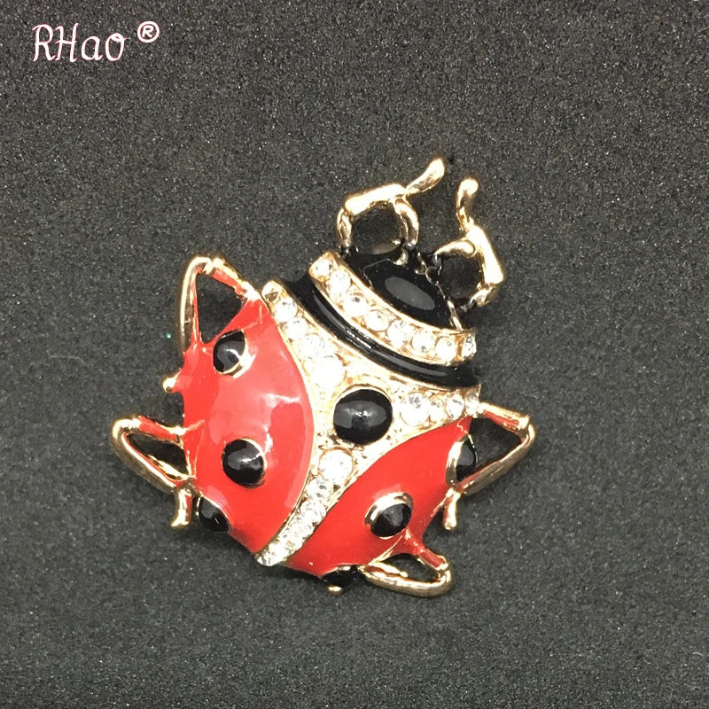 RHao Симпатичная красная эмалированная брошь Божья коровка в форме животного для