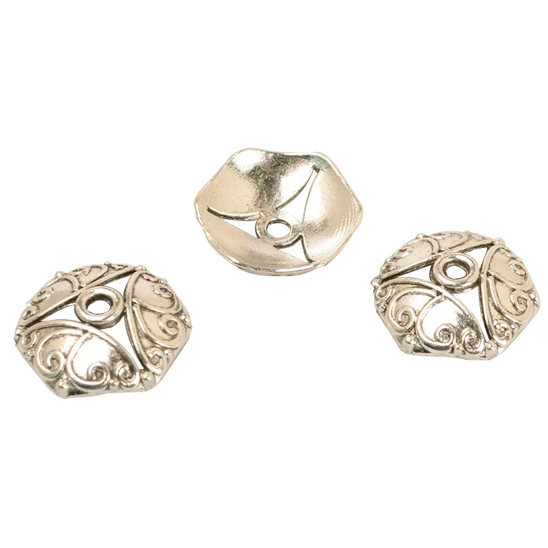 

100 PCS 15mm Flowers Bead Caps Vintage Metal Alloy Antique Silver color Flowers Tray Connector For Jewelry Making