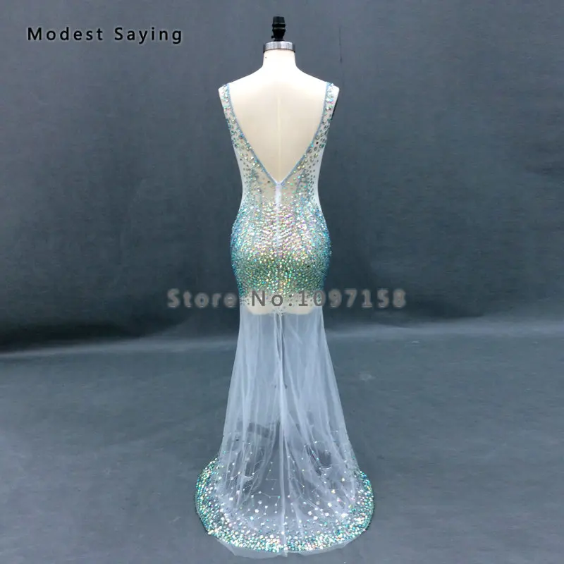 Настоящее роскошное сексуальное прозрачное вечернее платье русалки с v образным