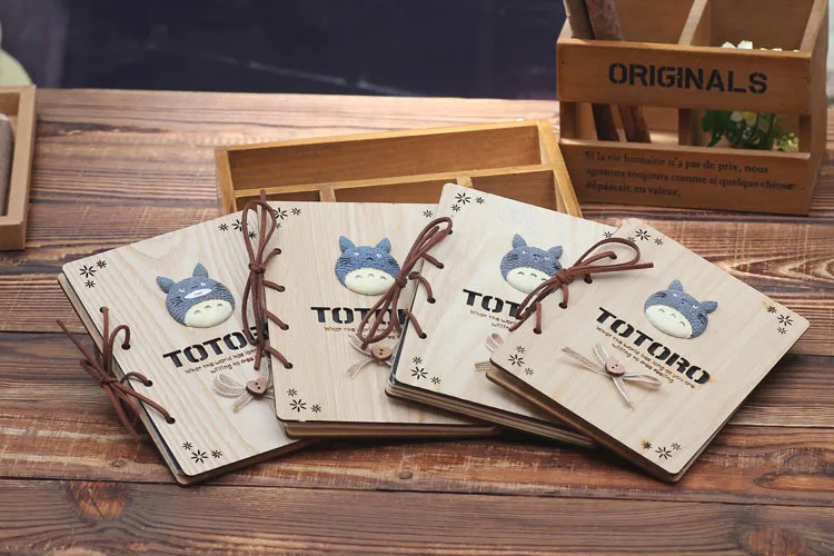 

Kawaii Notebook Totoro Cute Wooden Agenda Creative Stationery Vintage Korean Diary Notepad School Supplies
