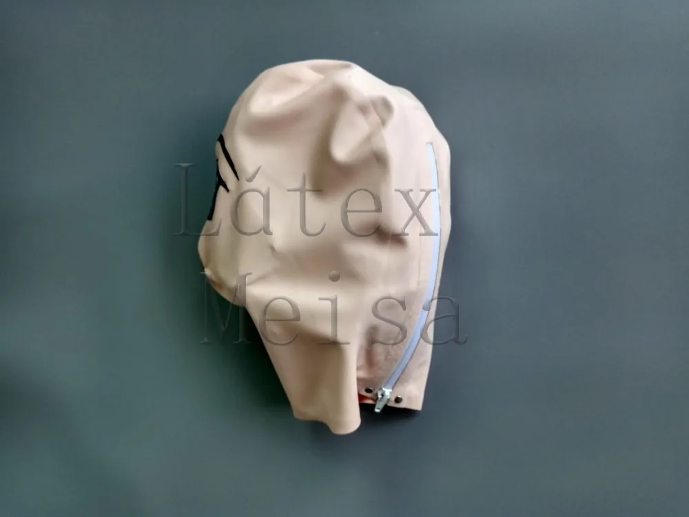 Прикрепленный розовый Фетиш латексный капюшон bdsm впадина открытые ноздри с