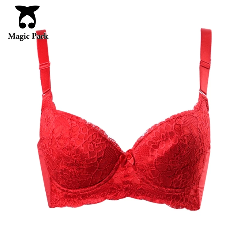 MagicPark 34/75CDEF 36/80CD Red Lace Floral Women Bra Inner Cotton Bralette Push Up Retro Lingerie Tops|bra up|up brawomen bra |