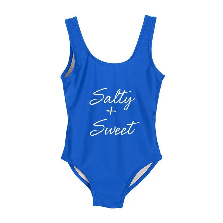 Women Sexy Salty Sweet Funny Letter Print one pieces Low Back Bodysuit Swimwear Bathing Suit suits US szie Small to X-large |