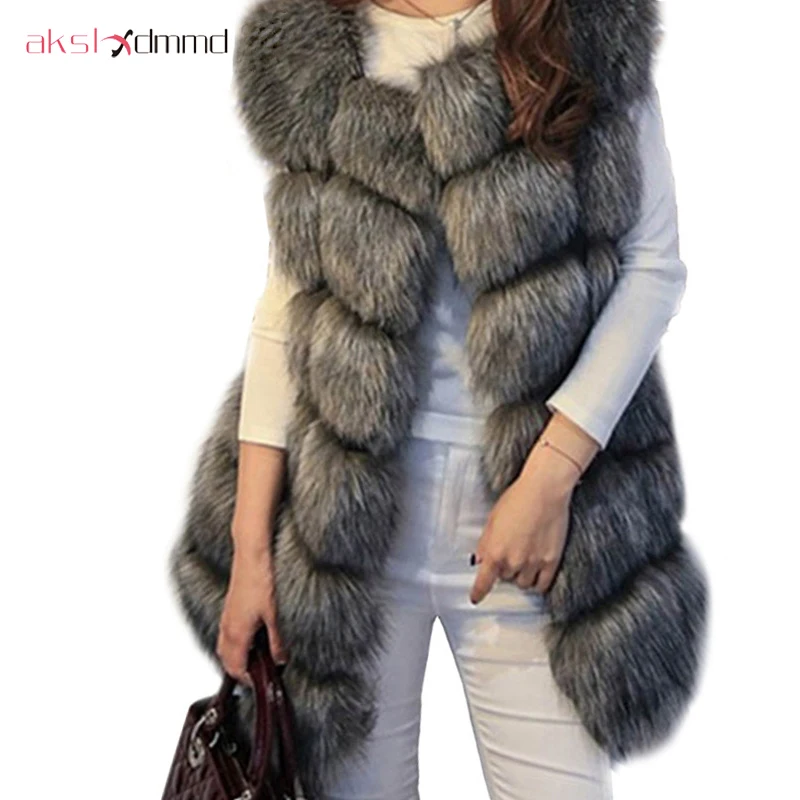 AKSLXDMMD Высококачественная меховая жилетка роскошное теплое Женское пальто с