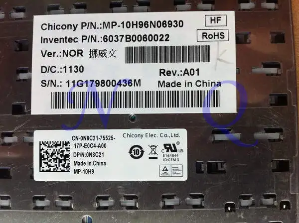 Новая Оригинальная клавиатура NOR для DELL E6220 E6420 E6320 E6330 E6430 E5420 E5430 0N8C21 6037B0060022 MP-10H96N06930