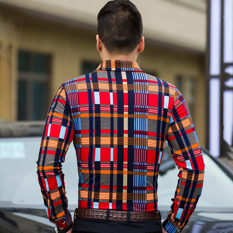 2018 Для мужчин Рубашки для мальчиков Повседневное плюс Размеры 7XL Slim Fit плед