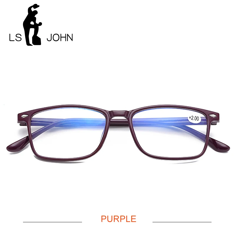 PURPLE LS JOHN, ультралегкие очки для чтения с защитой от синего излучения для мужчин и женщин, Анти-усталость, очки для дальнозоркости, унисекс - Цвет оправы: PURPLE