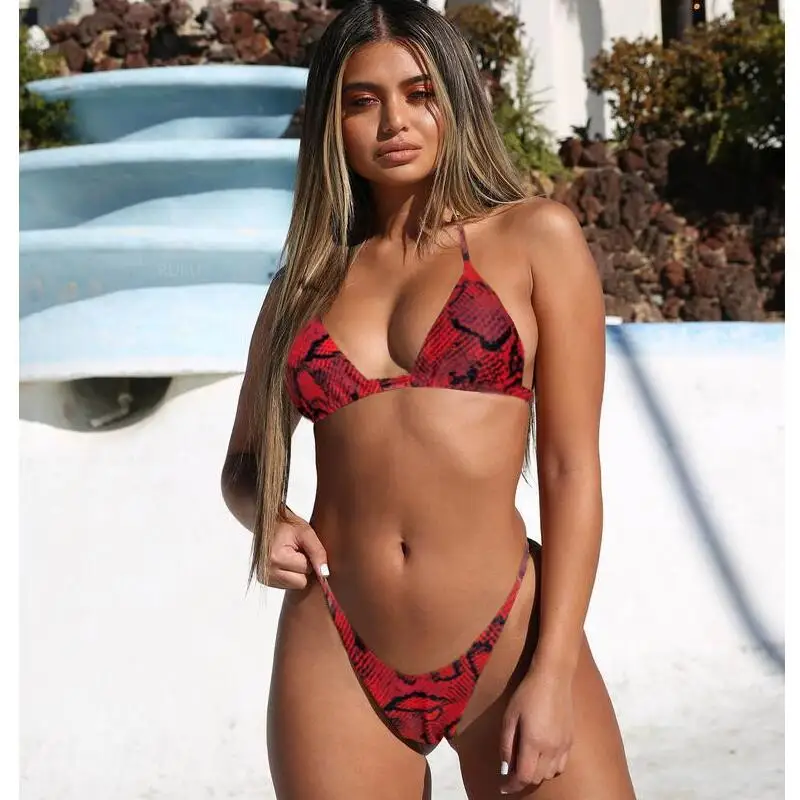 Новый запас 3 цвета змеиный принт купальник обивка классический треугольный топ