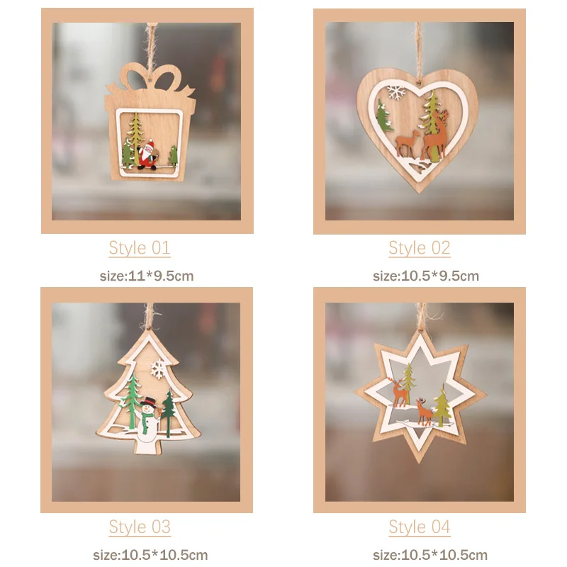 1Pcs Christmas Star Wooden Pendants Ornaments Xmas Tree Ornament DIY Wood Crafts Kids Gift for Home Party Decorations | Дом и сад