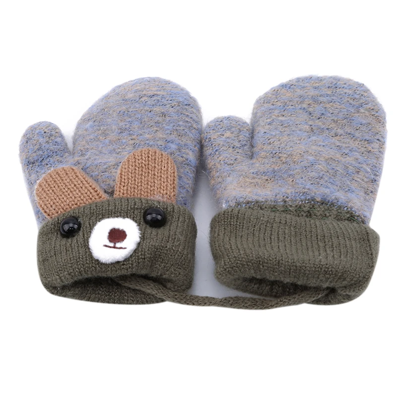 Hot Sale Children Girls Boys Winter Cartoon Bear Patchwork Keep Warm Mittens Gloves 1-4 years | Детская одежда и обувь