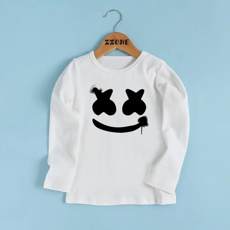 DJ Marshmello/футболка с принтом мордочки для мальчиков и девочек детская повседневная забавная футболка милая детская одежда с длинными рукавами LKP2401