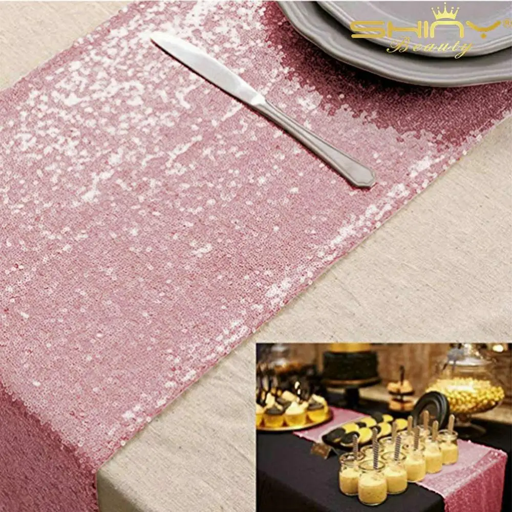 Pink Gold ShinyBeauty 12x96 дюймов розовое золото блесток настольная дорожка для мероприятий/вечерние/Банкеты/Рождество свадебный стол Decoraiton - Цвет: Pink Gold