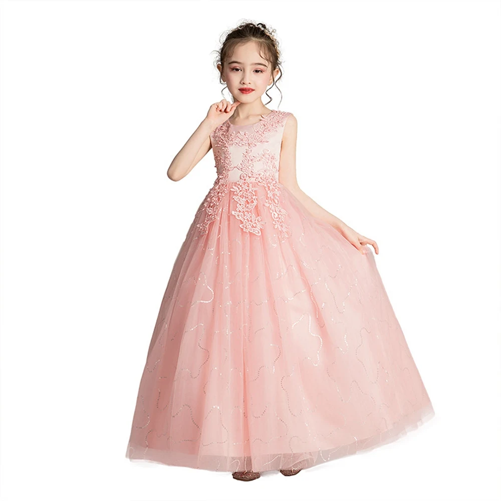 

Flower Girls Dress Baby Clothes Kids Princess Lace Birthday Evening Party Performance Stage Floor Length Dresses,Vestidos WT477