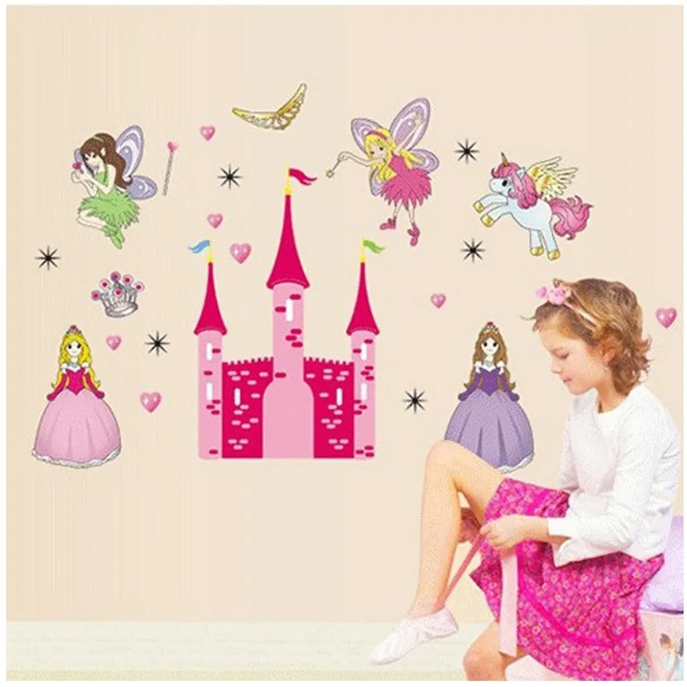 

Free Shipping Cartoon children baby nursery room furnished bedroom bedside cartoon stickers angel castle wall stickers HM1833