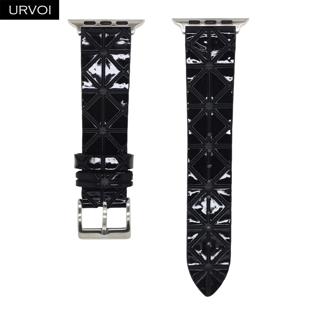 Shiny black URVOI ремешок для apple watch серии 4 3 2 1 Искусственная кожа ремешок для iwatch ремень геометрическим узором современный дизайн 38/ 40/42/44 мм - Цвет ремешка: Shiny black