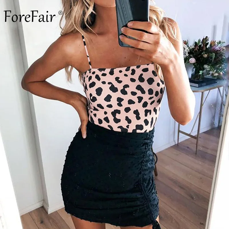 Женский леопардовый боди с открытыми плечами Forefair облегающий Летний комбинезон