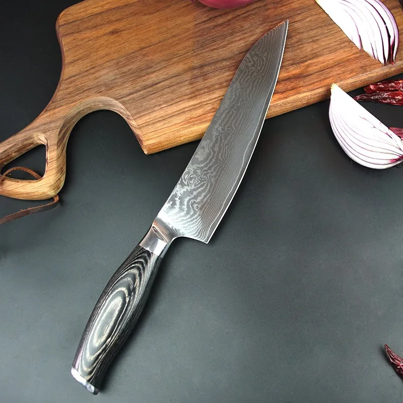 Нож для повара, 8 дюймов, дамасский профессиональный нож, PakkaWood Gyuto, ножи в японском стиле, кухонный инструмент, многофункциональный нож Santoku - Цвет: Mirror Light